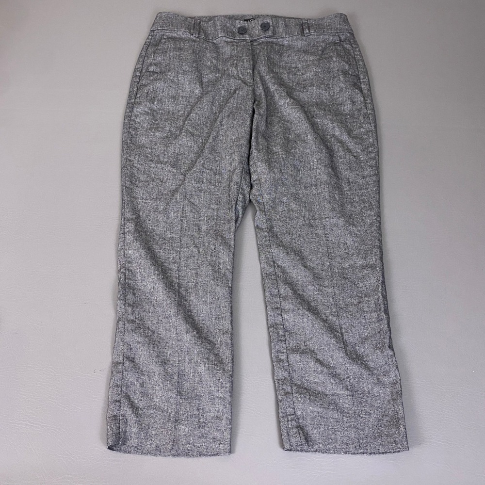 LOFT Curvy Dress Pants Women's Size 12 Ankle Trousers Slim Linen Blend Gray